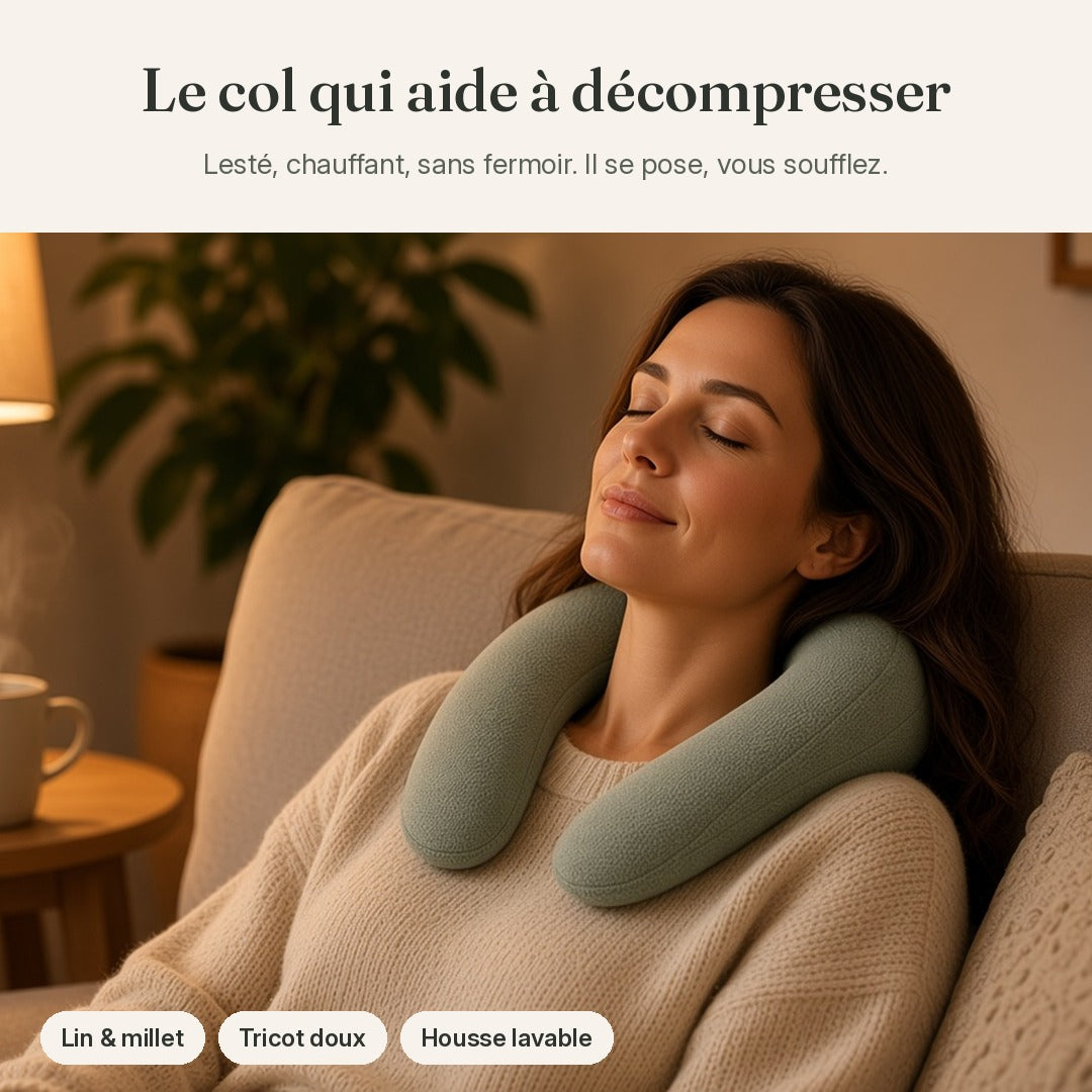 Le col lesté chauffant, avec recharge mensuelle au choix : gel et feuilles chauffantes