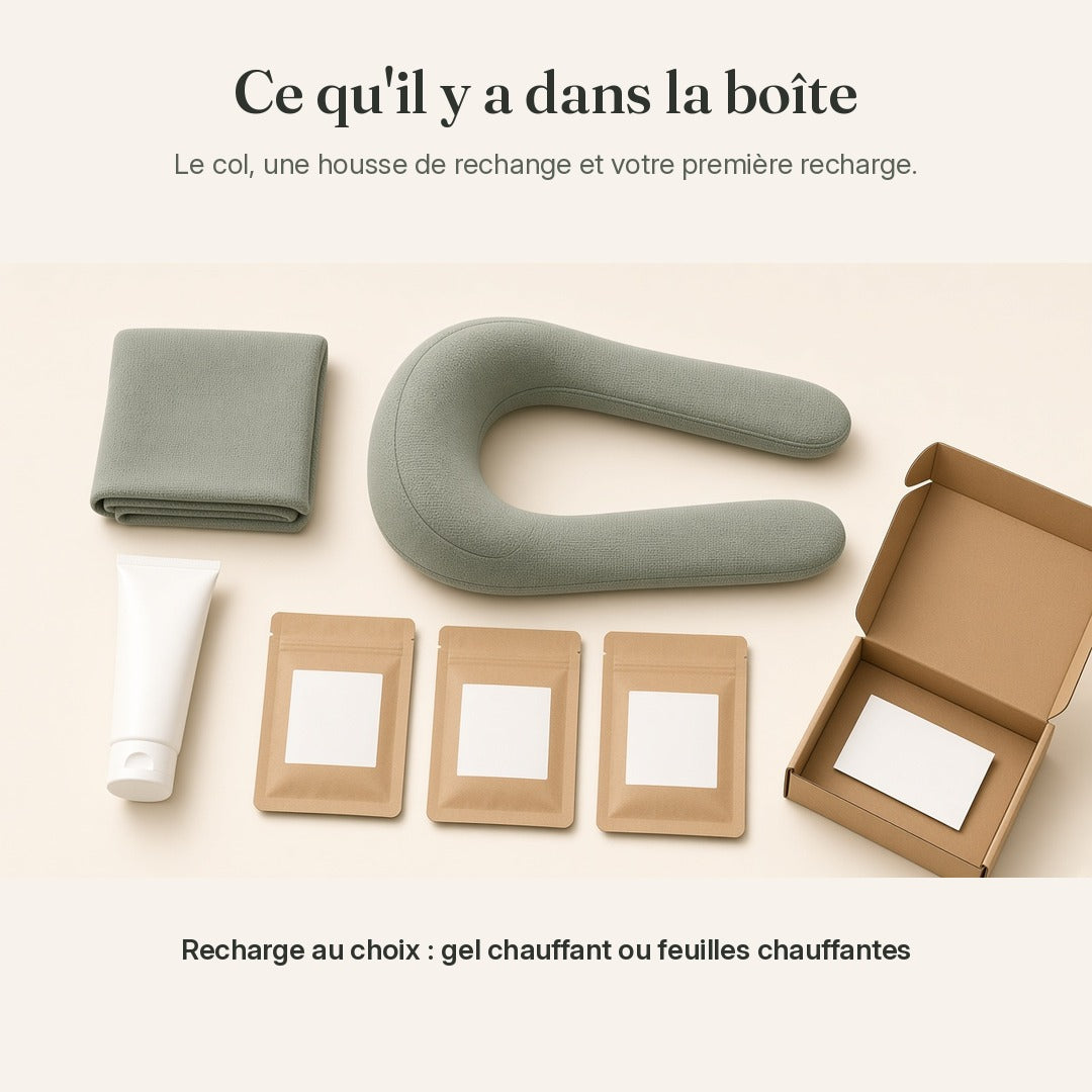 Le col lesté chauffant, avec recharge mensuelle au choix : gel et feuilles chauffantes